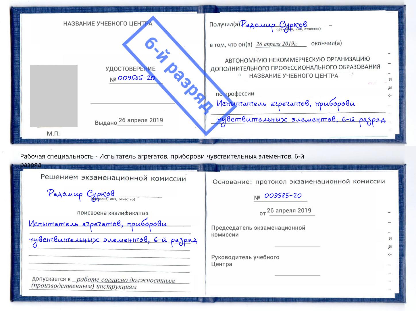 корочка 6-й разряд Испытатель агрегатов, приборови чувствительных элементов Елабуга