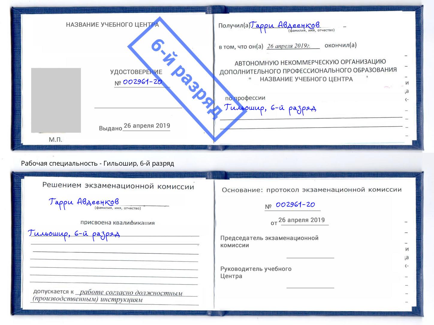 корочка 6-й разряд Гильошир Елабуга