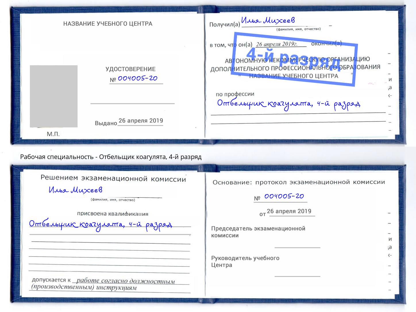 корочка 4-й разряд Отбельщик коагулята Елабуга