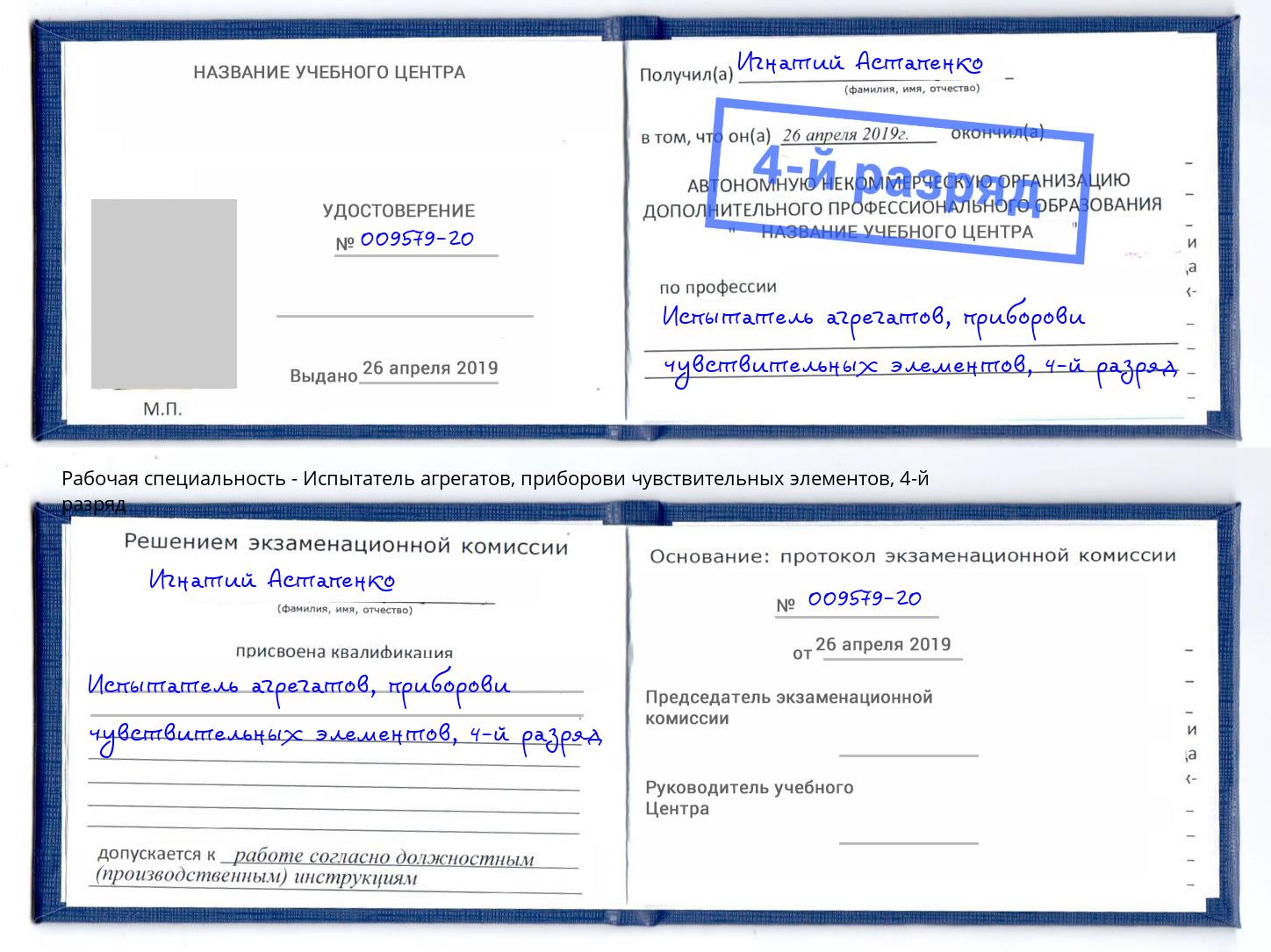 корочка 4-й разряд Испытатель агрегатов, приборови чувствительных элементов Елабуга