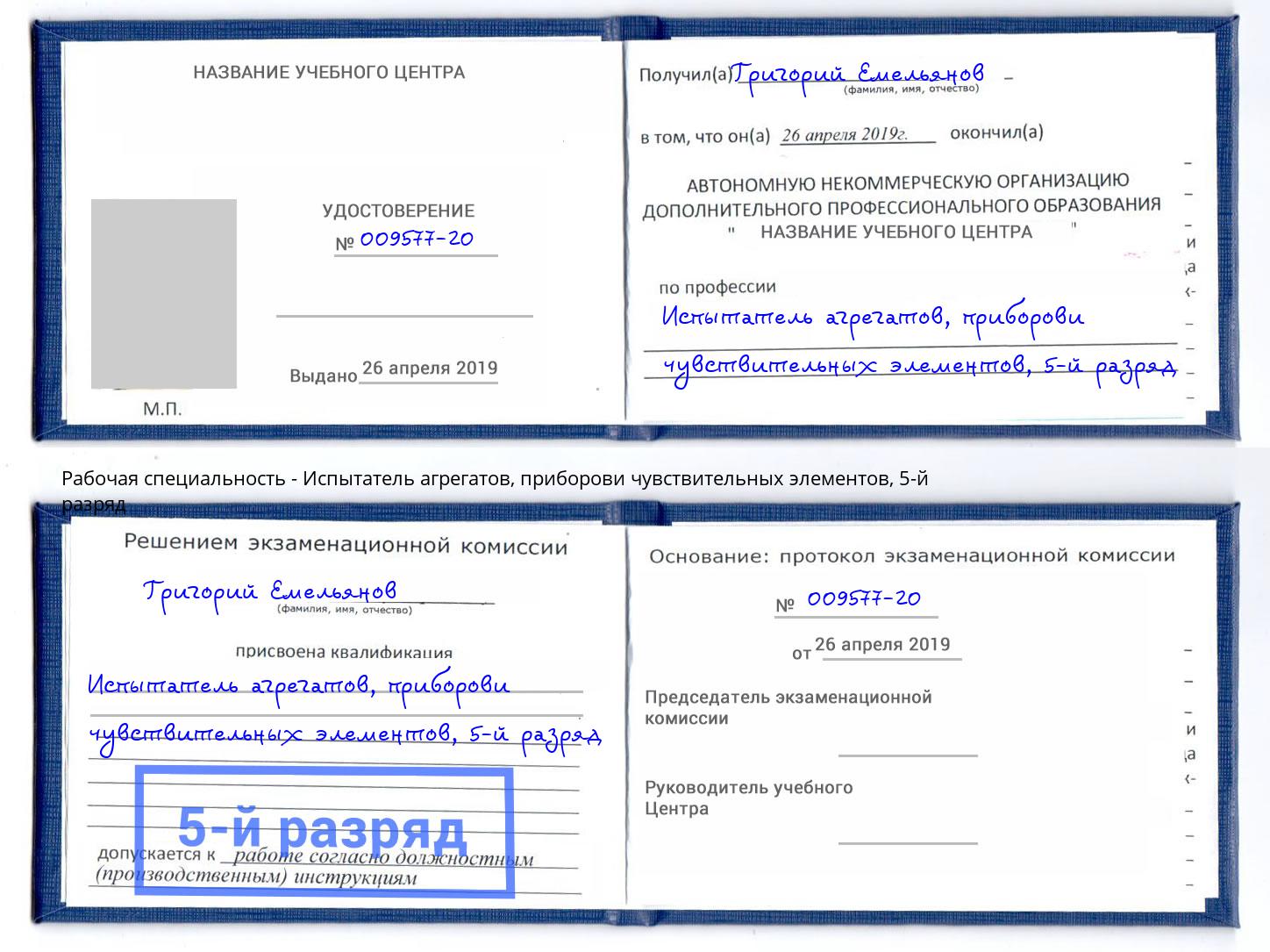 корочка 5-й разряд Испытатель агрегатов, приборови чувствительных элементов Елабуга