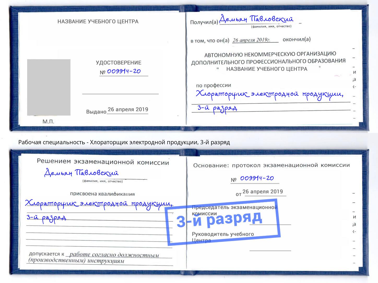корочка 3-й разряд Хлораторщик электродной продукции Елабуга