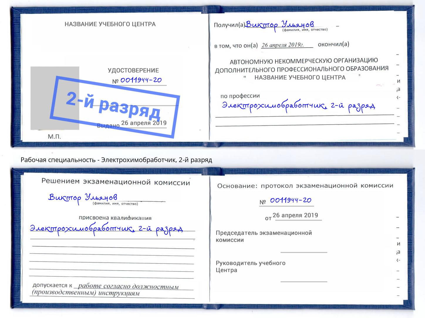 корочка 2-й разряд Электрохимобработчик Елабуга