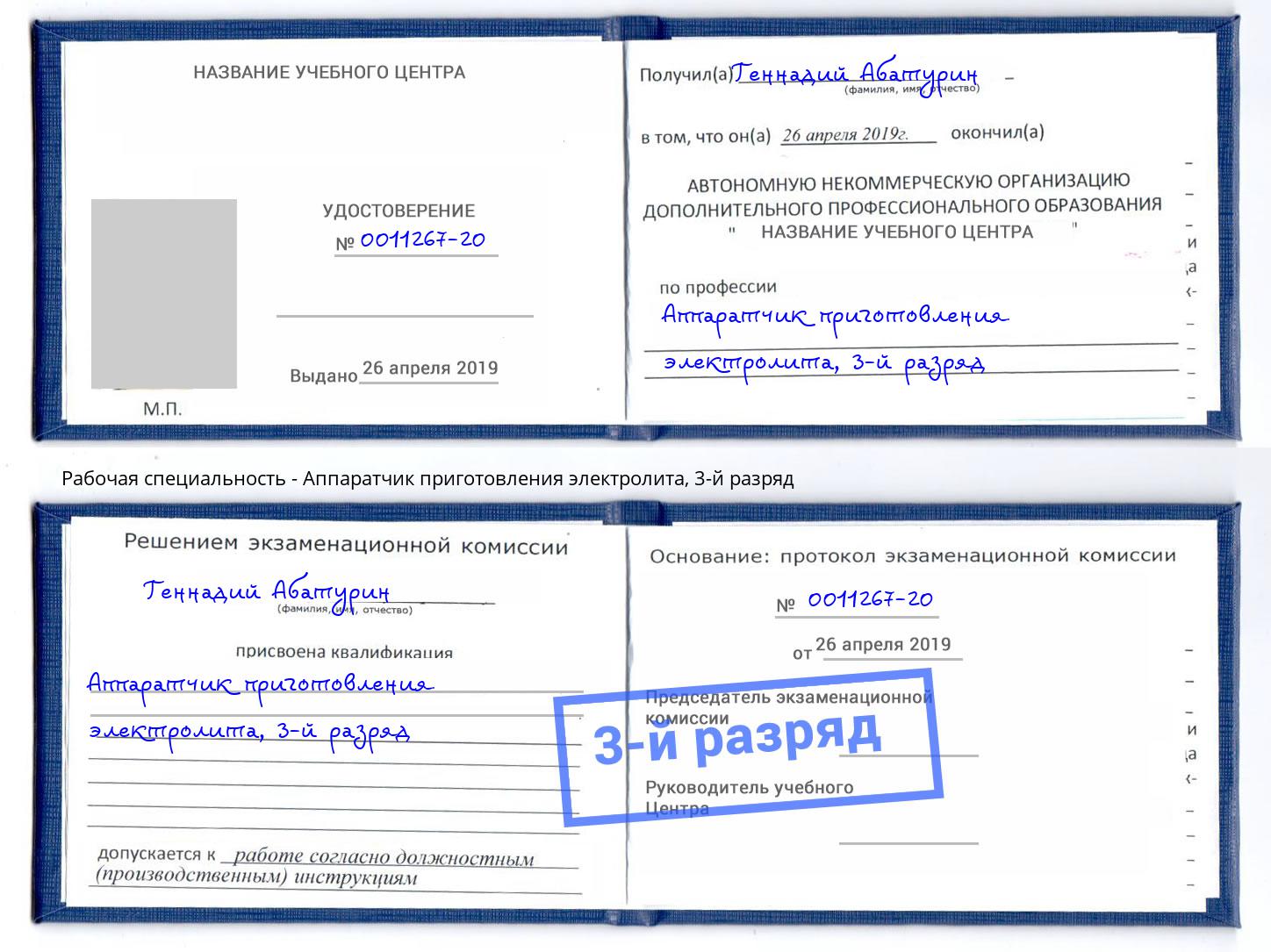 корочка 3-й разряд Аппаратчик приготовления электролита Елабуга
