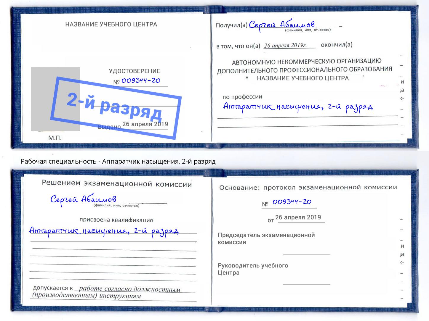 корочка 2-й разряд Аппаратчик насыщения Елабуга