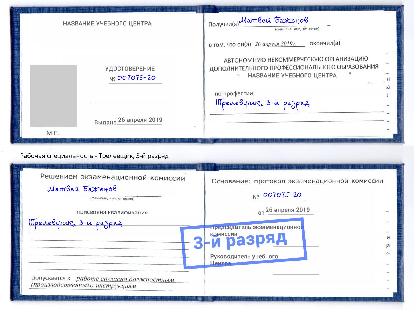 корочка 3-й разряд Трелевщик Елабуга