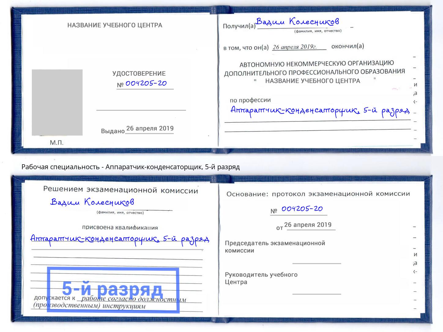 корочка 5-й разряд Аппаратчик-конденсаторщик Елабуга