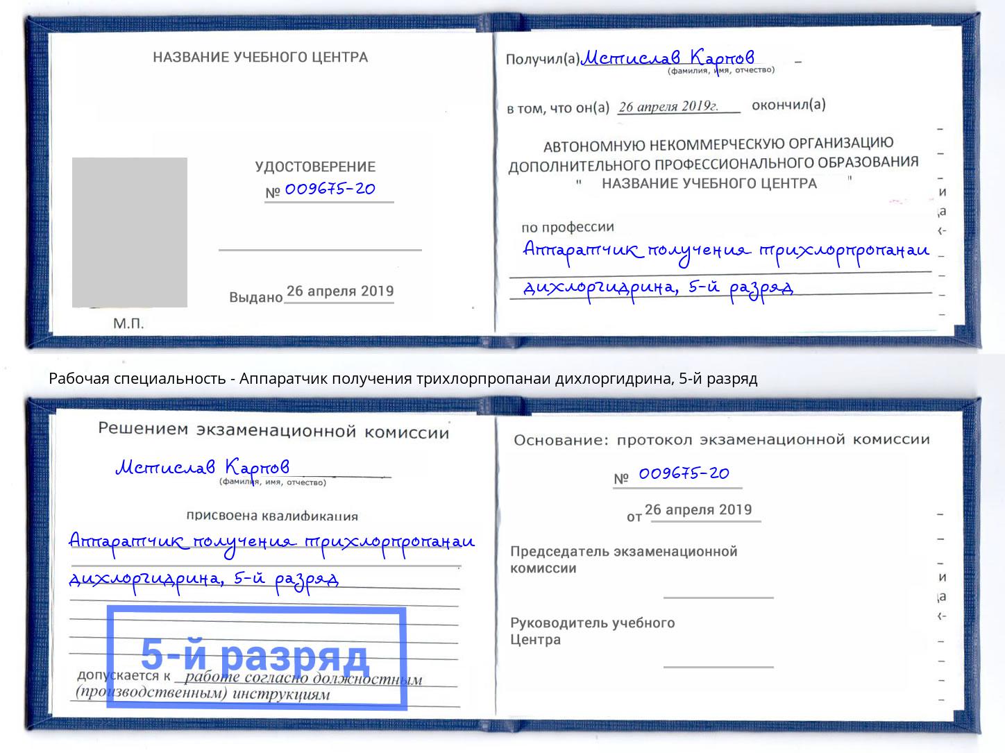 корочка 5-й разряд Аппаратчик получения трихлорпропанаи дихлоргидрина Елабуга