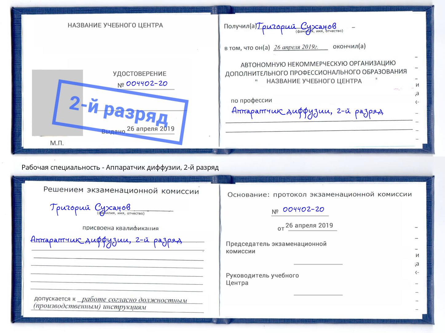корочка 2-й разряд Аппаратчик диффузии Елабуга