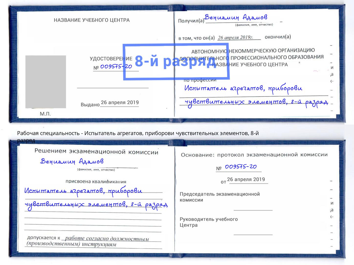 корочка 8-й разряд Испытатель агрегатов, приборови чувствительных элементов Елабуга