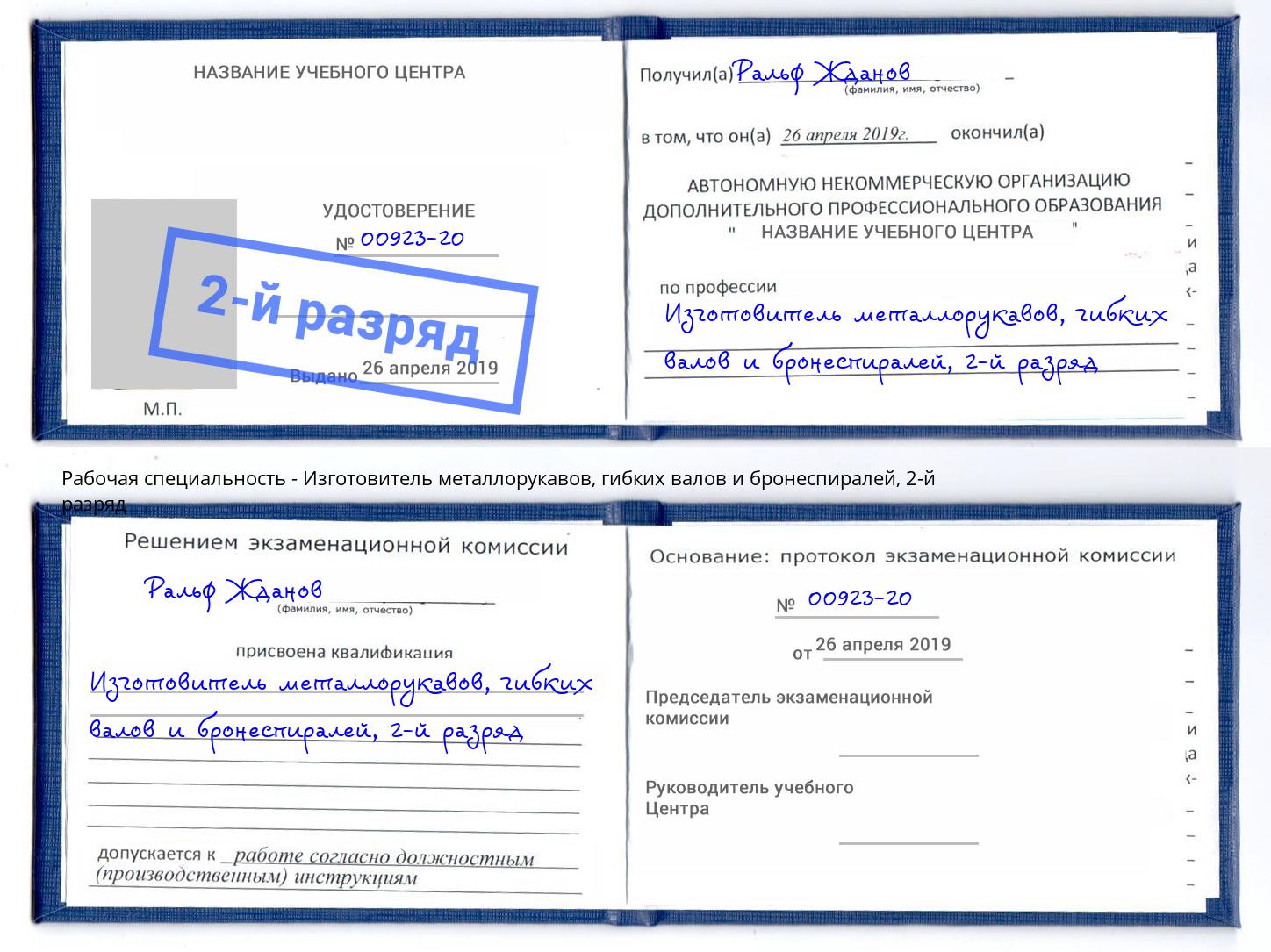 корочка 2-й разряд Изготовитель металлорукавов, гибких валов и бронеспиралей Елабуга